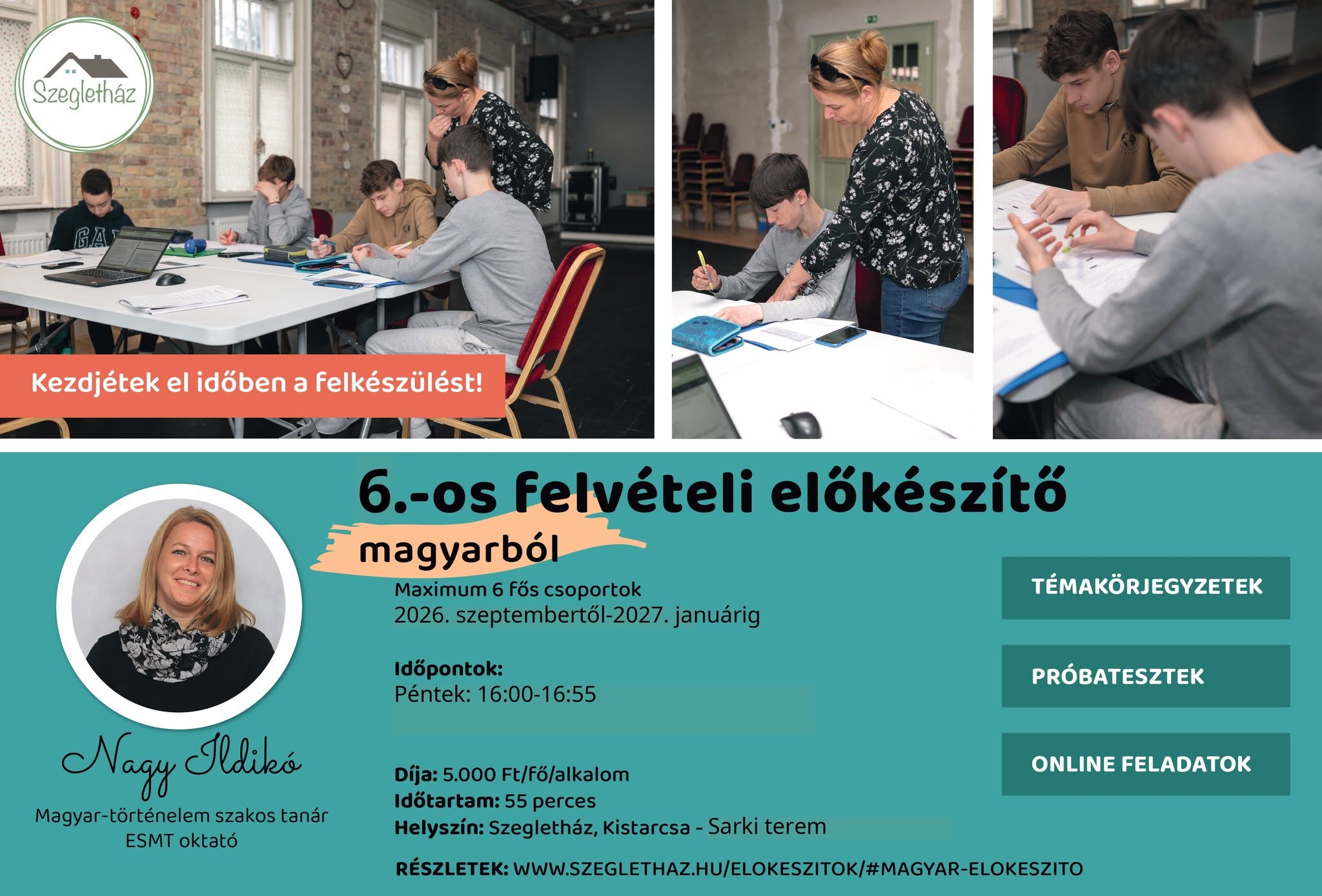 6.-os felvételi előkészítő magyarból Nagy Ildikóval plakát