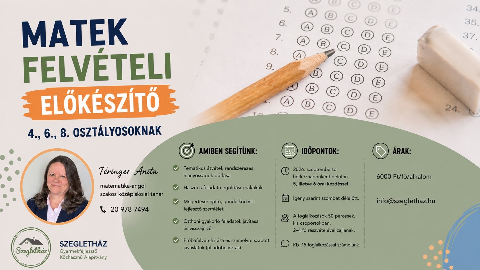 Matek felvételi előkészítő 4., 6., 8. osztályosoknak plakát